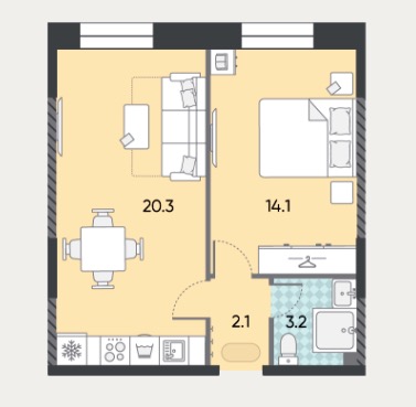 Планировка ЕВРО 1-КОМН.