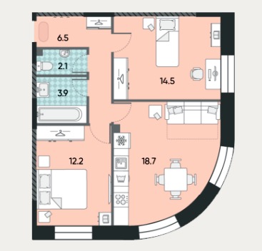 Планировка Евро 2-комн.